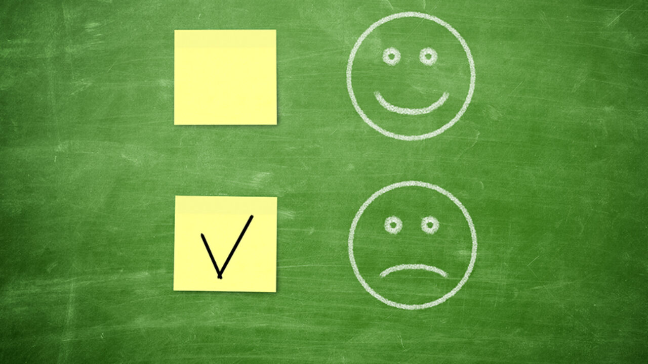 En glad och en ledsen smiley på grön bakgrund